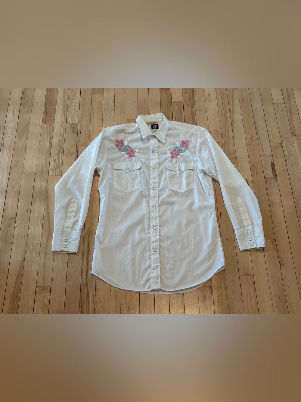 Vintage Karman Embroidered Pearl Snap Western Shirt 15.5 34 Medium